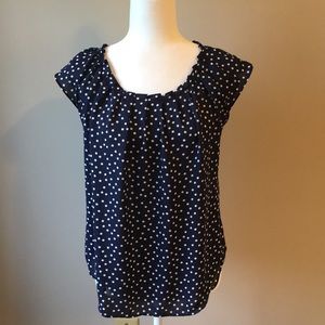 Lauren Conrad blue polka dot flutter sleeve top